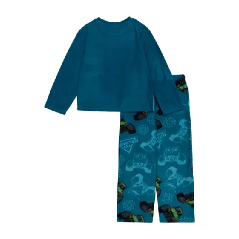 Fleece Big Kid Boys Monster Jam Microfleece Crew Neck Long Sleeve 2-pc. Pajama Sets