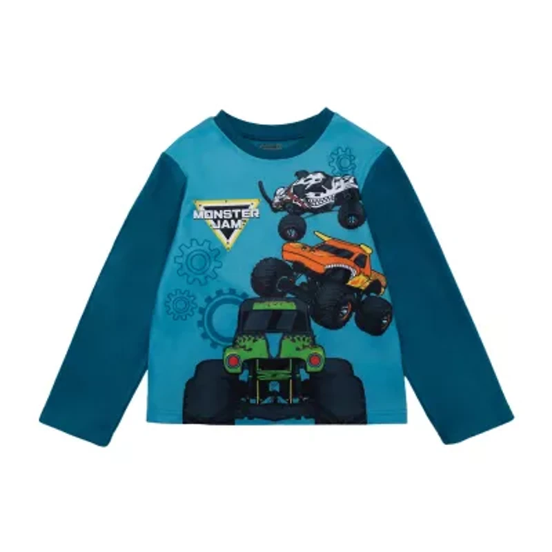 Fleece Big Kid Boys Monster Jam Microfleece Crew Neck Long Sleeve 2-pc. Pajama Sets