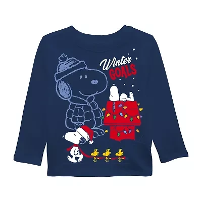 Toddler Boys Crew Neck Long Sleeve Regular Fit Peanuts Snoopy Graphic T-Shirt