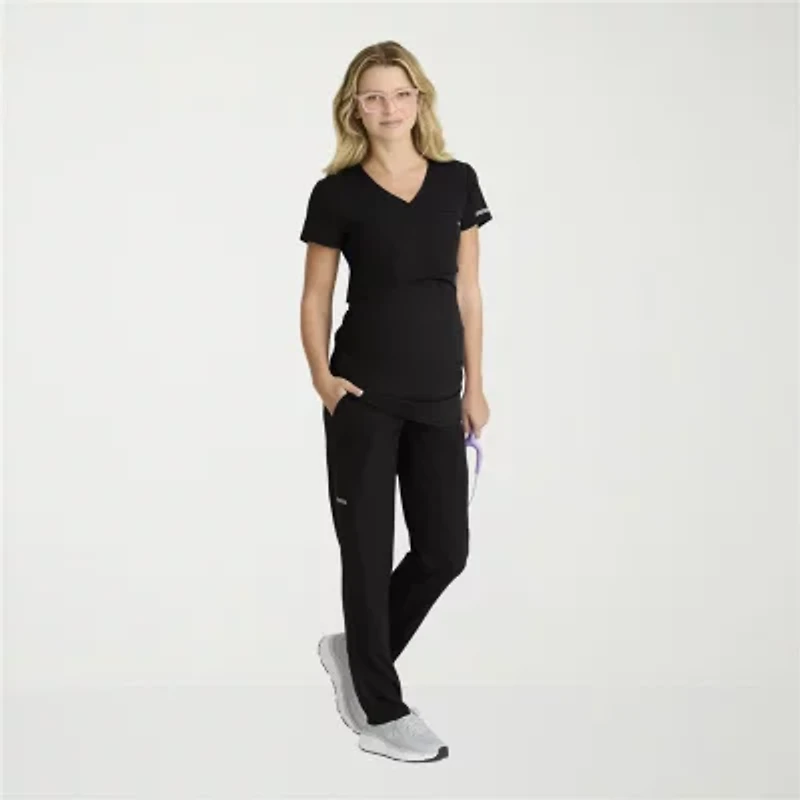 Skechers Skt269 Bloom 1-Pocket Maternity Top Womens Plus V Neck Short Sleeve Stretch Fabric Moisture Wicking Scrub