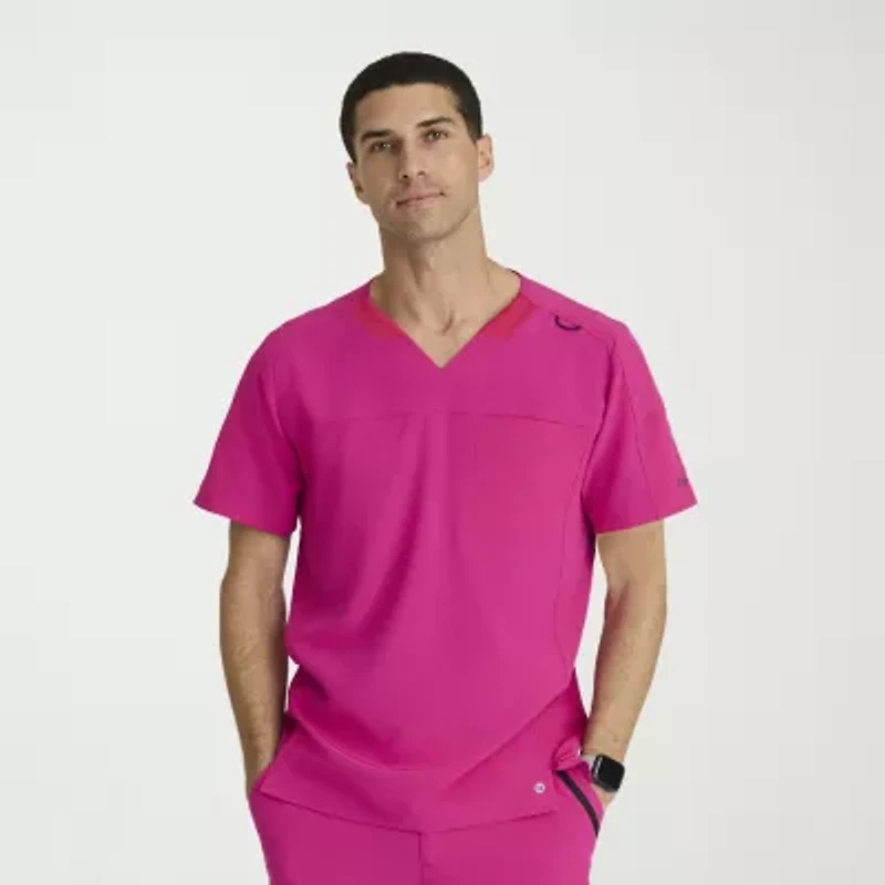 Barco One Bot195 Velocity 2-Pocket Mens V Neck Short Sleeve Stretch Fabric Moisture Wicking Scrub Top