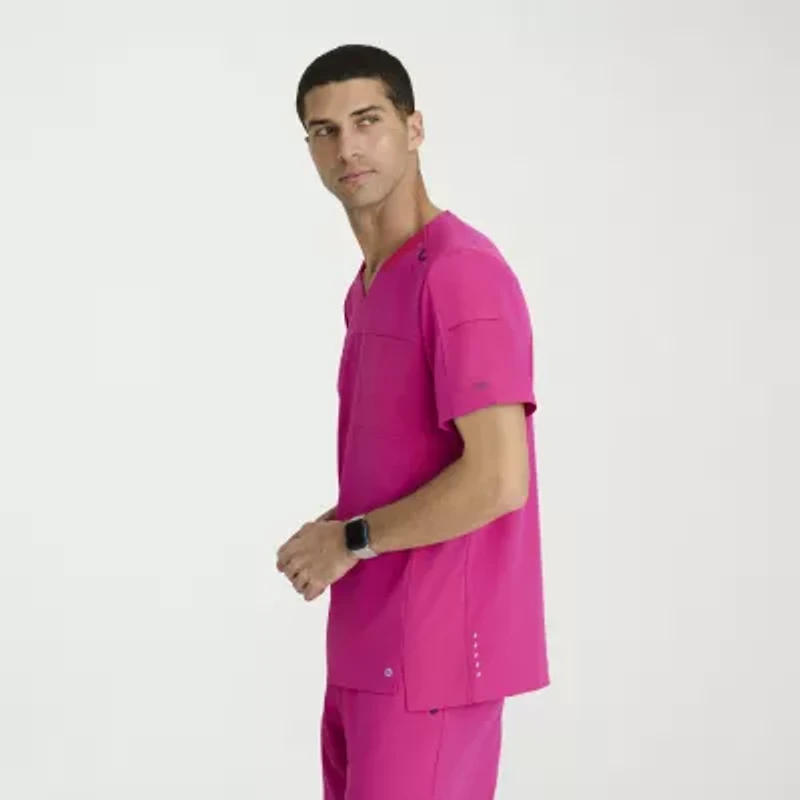 Barco One Bot195 Velocity 2-Pocket Mens V Neck Short Sleeve Stretch Fabric Moisture Wicking Scrub Top