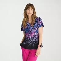 Barco One 5107 Thrive 4-Pocket Print Womens Plus Tall V Neck Short Sleeve Stretch Fabric Moisture Wicking Scrub Top