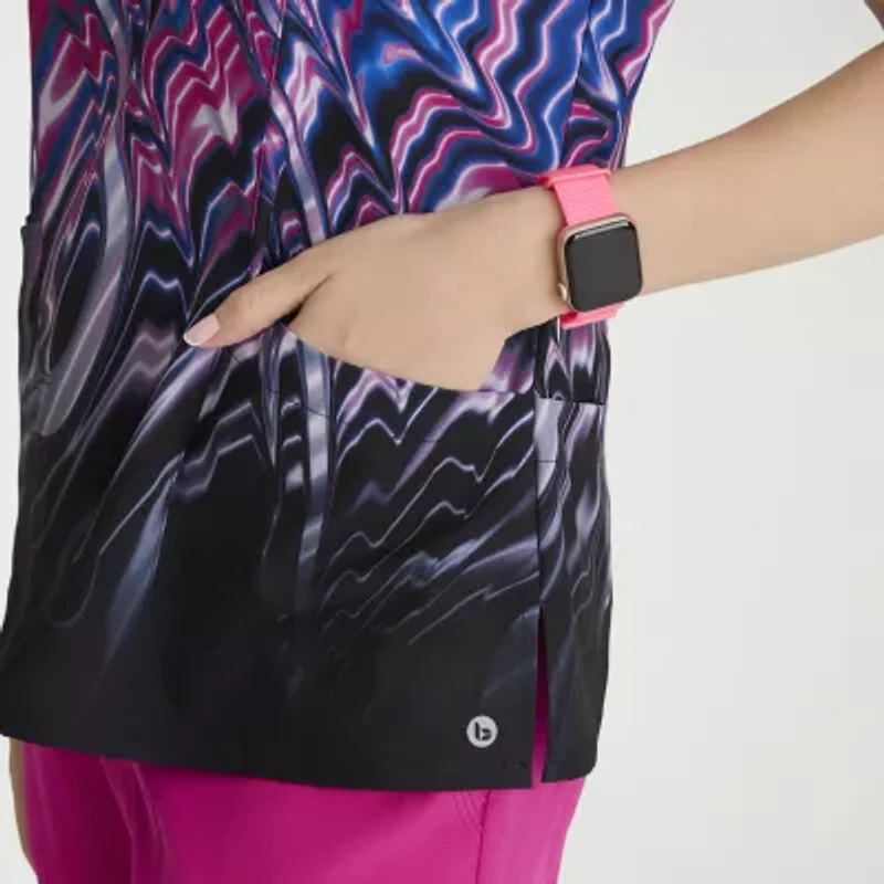 Barco One 5107 Thrive 4-Pocket Print Womens Plus Tall V Neck Short Sleeve Stretch Fabric Moisture Wicking Scrub Top