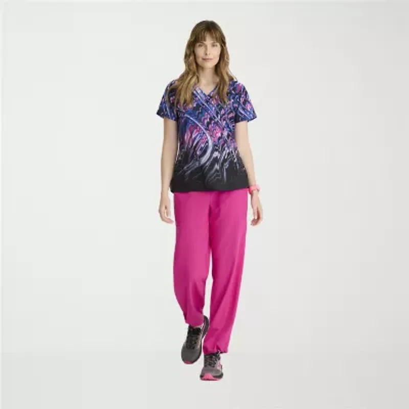 Barco One 5107 Thrive 4-Pocket Print Womens Plus Tall V Neck Short Sleeve Stretch Fabric Moisture Wicking Scrub Top