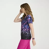 Barco One 5107 Thrive 4-Pocket Print Womens V Neck Short Sleeve Stretch Fabric Moisture Wicking Scrub Top