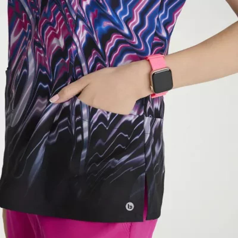 Barco One 5107 Thrive 4-Pocket Print Womens V Neck Short Sleeve Stretch Fabric Moisture Wicking Scrub Top