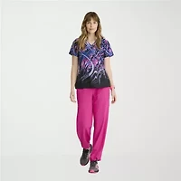 Barco One 5107 Thrive 4-Pocket Print Womens V Neck Short Sleeve Stretch Fabric Moisture Wicking Scrub Top