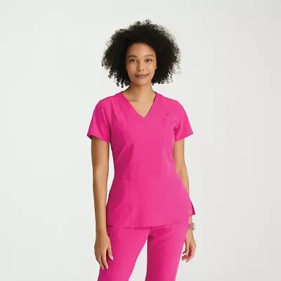 Barco One 5105 Racer 4-Pocket  Womens V Neck Short Sleeve Stretch Fabric Moisture Wicking Wrinkle Resistant Scrub Top