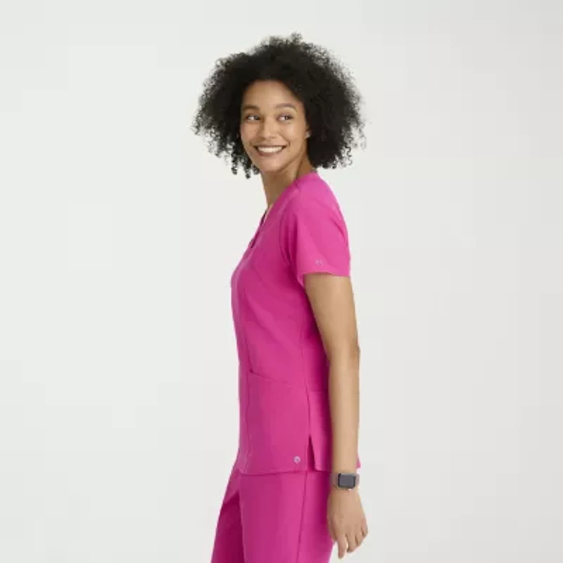 Barco One 5105 Racer 4-Pocket  Womens V Neck Short Sleeve Stretch Fabric Moisture Wicking Wrinkle Resistant Scrub Top