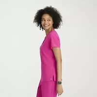 Barco One 5105 Racer 4-Pocket  Womens V Neck Short Sleeve Stretch Fabric Moisture Wicking Wrinkle Resistant Scrub Top