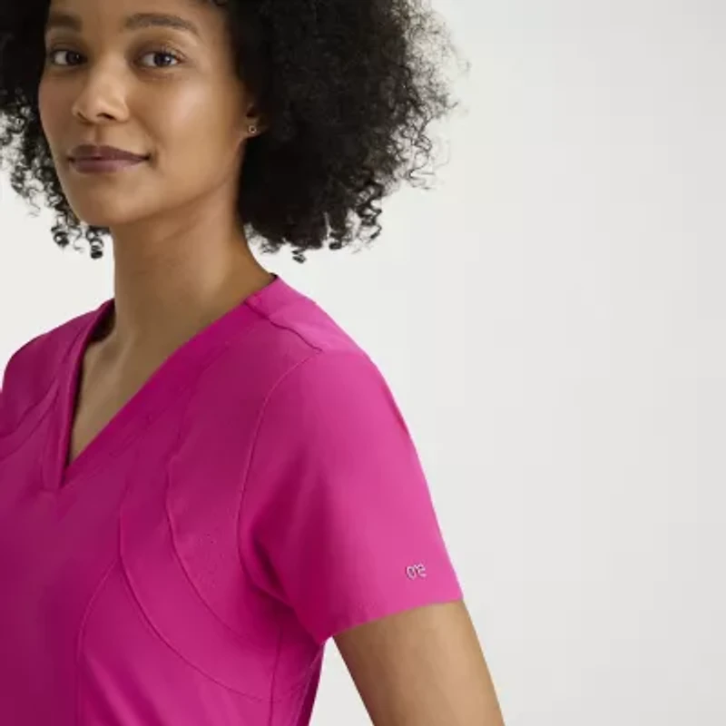 Barco One 5105 Racer 4-Pocket  Womens V Neck Short Sleeve Stretch Fabric Moisture Wicking Wrinkle Resistant Scrub Top