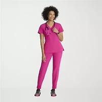 Barco One 5105 Racer 4-Pocket  Womens V Neck Short Sleeve Stretch Fabric Moisture Wicking Wrinkle Resistant Scrub Top