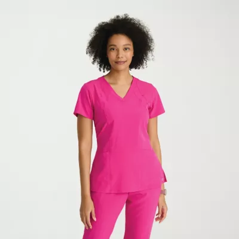 Barco One 5105 Racer 4-Pocket  Womens Plus Tall V Neck Short Sleeve Stretch Fabric Moisture Wicking Wrinkle Resistant Scrub Top