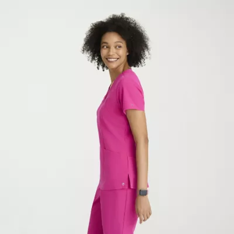 Barco One 5105 Racer 4-Pocket  Womens Plus Tall V Neck Short Sleeve Stretch Fabric Moisture Wicking Wrinkle Resistant Scrub Top