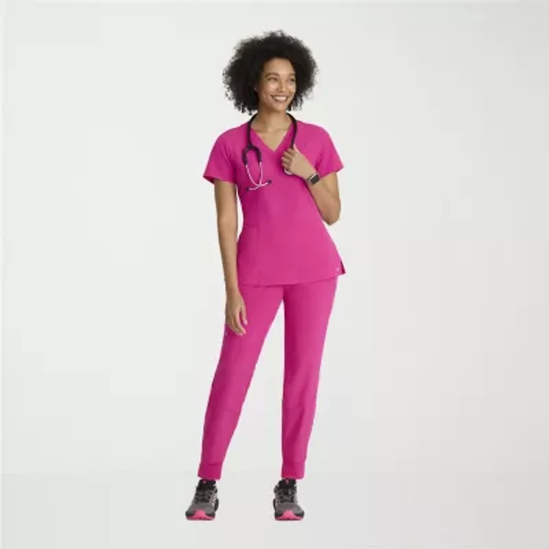 Barco One 5105 Racer 4-Pocket  Womens Plus Tall V Neck Short Sleeve Stretch Fabric Moisture Wicking Wrinkle Resistant Scrub Top