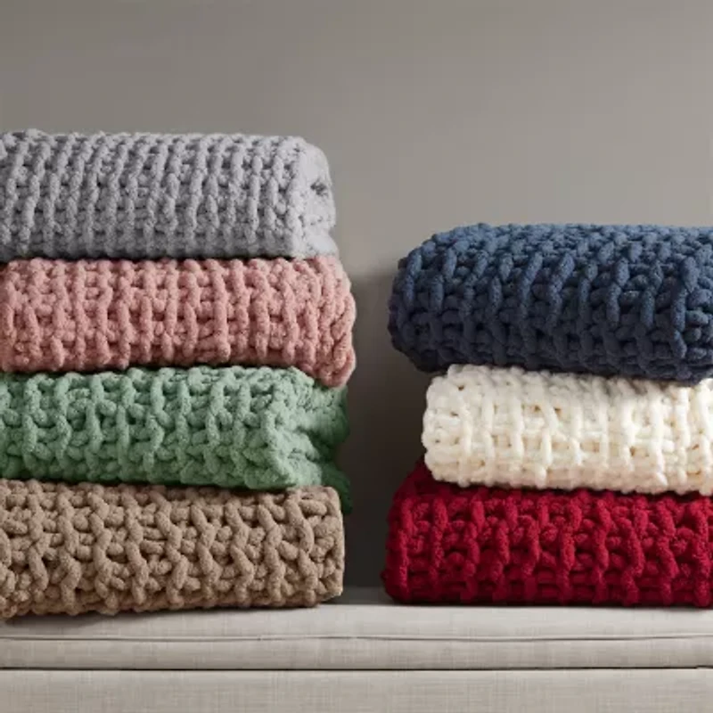 Madison Park Chenille Handmade Chunky Knit Lightweight Throw