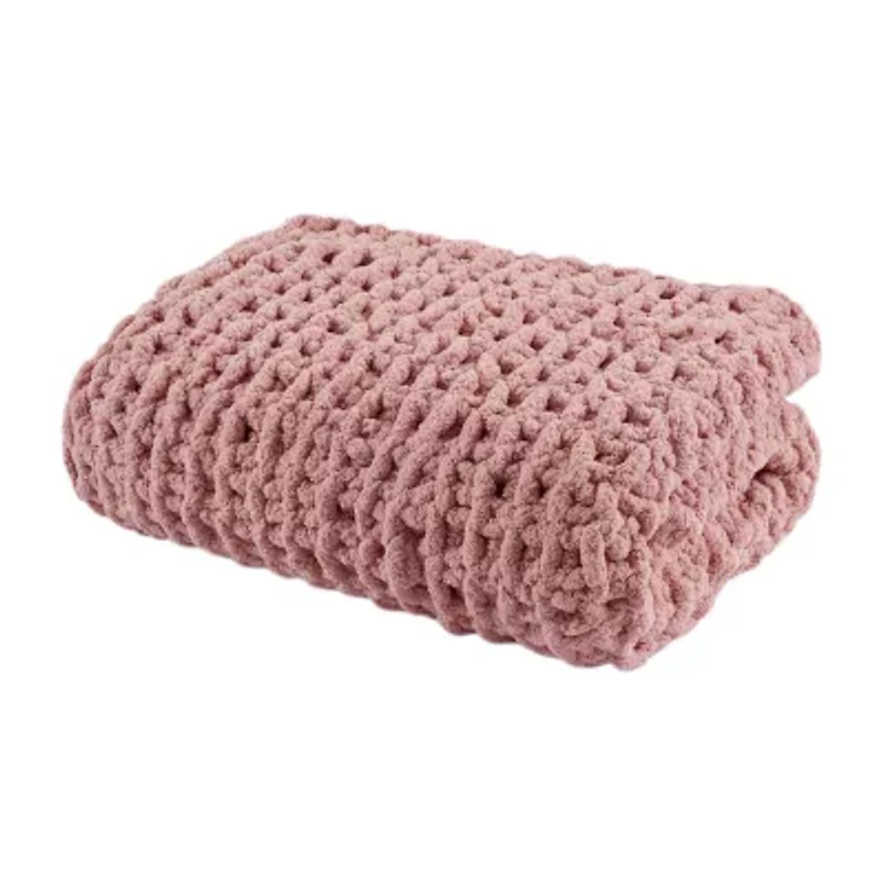 Madison Park Chenille Handmade Chunky Knit Lightweight Throw