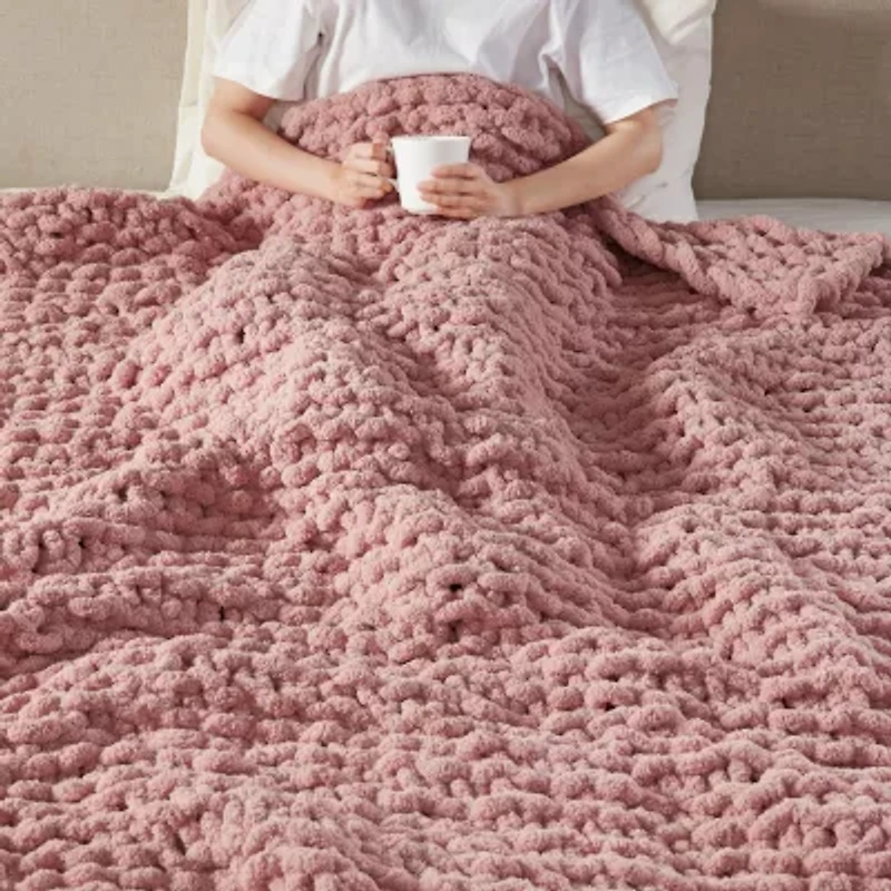 Madison Park Chenille Handmade Chunky Knit Lightweight Throw
