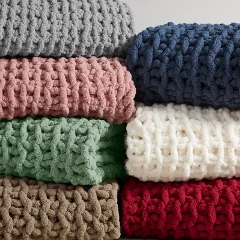 Madison Park Chenille Handmade Chunky Knit Lightweight Throw