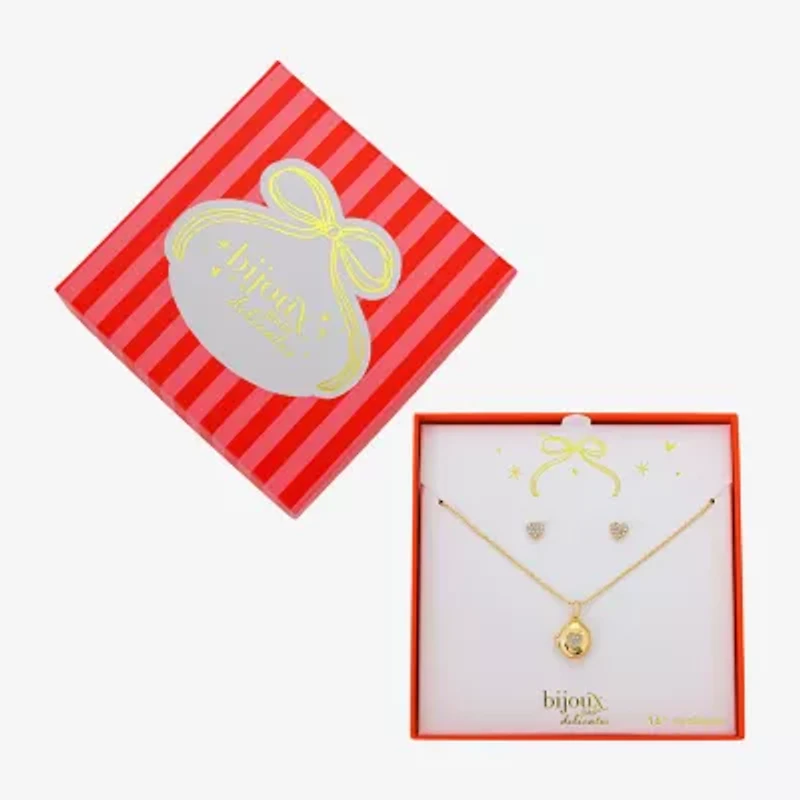 Bijoux Bar Delicates Gold Tone Womens Glass Heart 2-pc. Jewelry Set