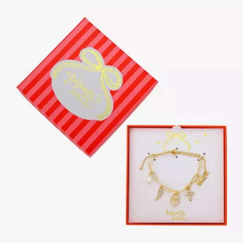 Bijoux Bar Delicates Gold Tone Womens Glass Cross Wing Charm Bracelet