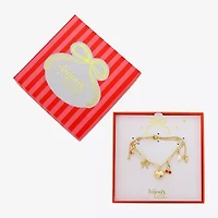 Bijoux Bar Delicates Gold Tone Womens Glass Bow Cherries Heart Charm Bracelet