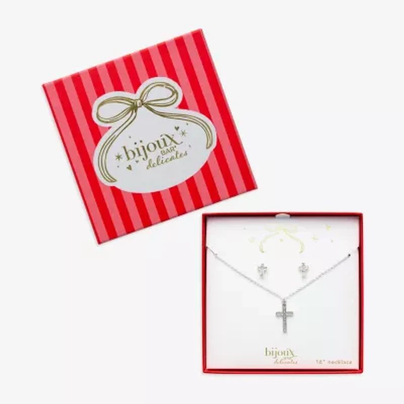 Bijoux Bar Silver Tone Womens Glass Cross 2-pc. Jewelry Set