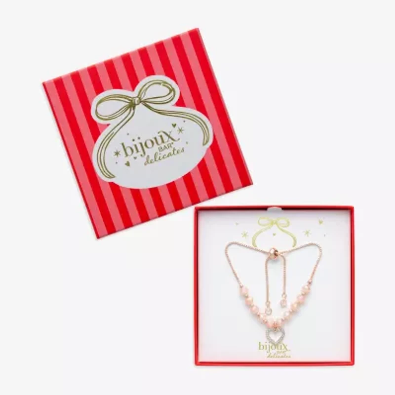 Bijoux Bar Womens Glass Heart Bolo Bracelet