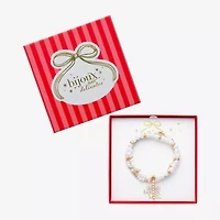 Bijoux Bar Gold Tone Womens Cubic Zirconia Simulated Pearl Cross Stretch Bracelet