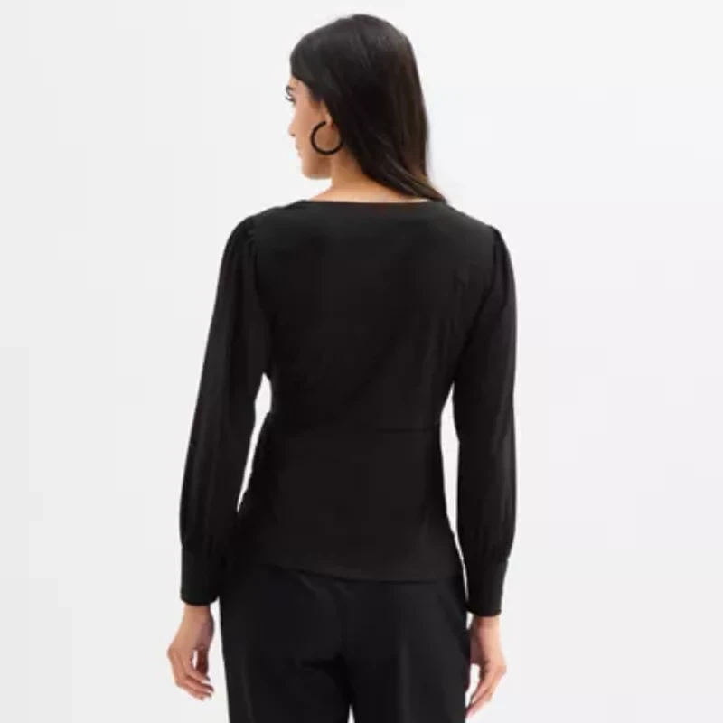 MSK Womens V Neck Long Sleeve Glitter Blouse