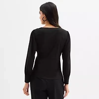 MSK Womens V Neck Long Sleeve Glitter Blouse