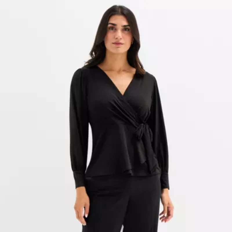 MSK Womens V Neck Long Sleeve Glitter Blouse