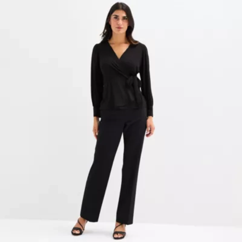 MSK Womens V Neck Long Sleeve Glitter Blouse