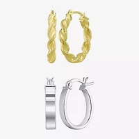 Womens 10K Gold Sterling Silver Oval Round 2 Pair Earring Set