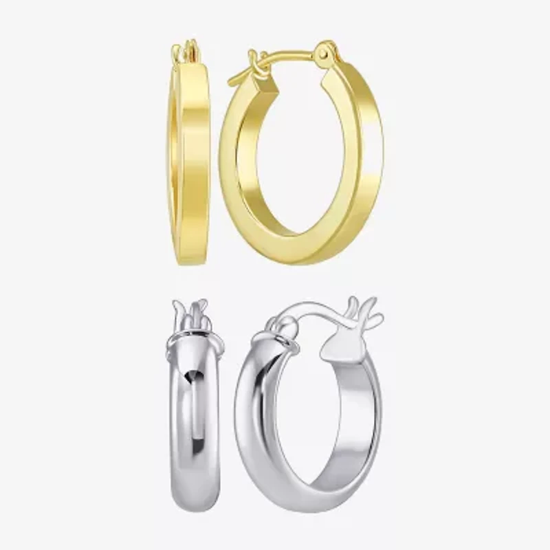 Womens 10K Gold Sterling Silver Oval Round 2 Pair Earring Set