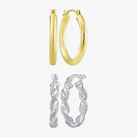 Womens 10K Gold Sterling Silver Oval Round 2 Pair Earring Set