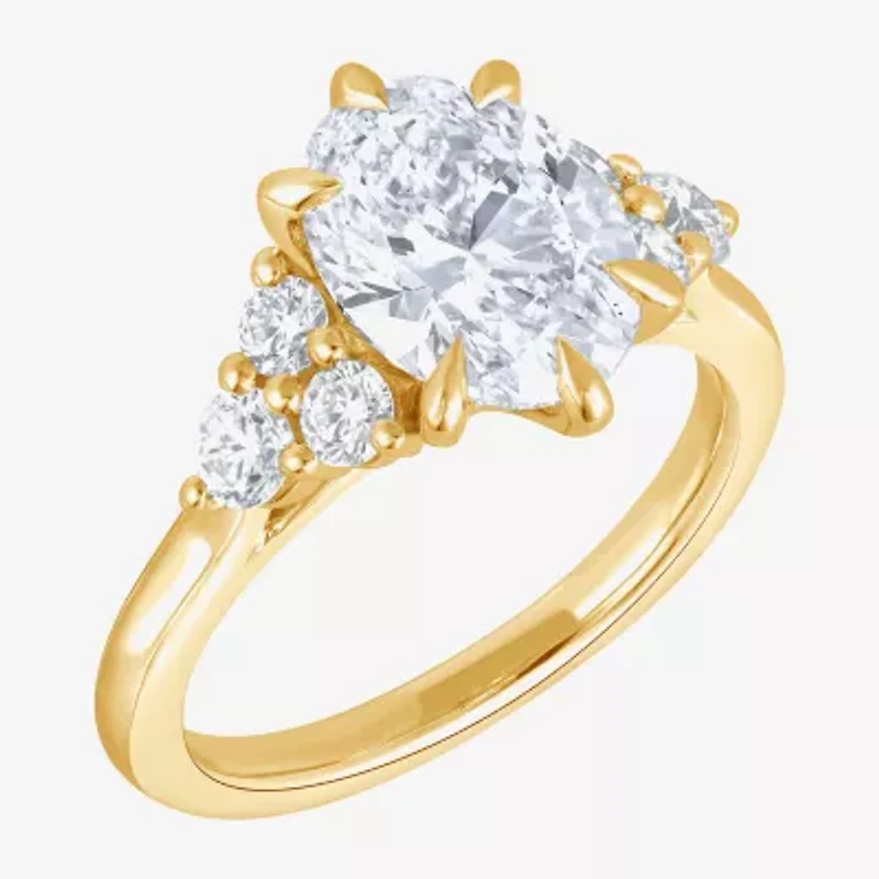 (F / Vs2) Womens 2 7/8 Ct. T.W. Lab Grown White Diamond 10K Gold Oval Engagement Ring