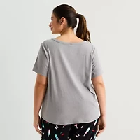 Sleep Chic Womens Rib Round Neck Short Sleeve Plus Pajama Top
