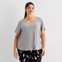 Sleep Chic Womens Rib Round Neck Short Sleeve Plus Pajama Top