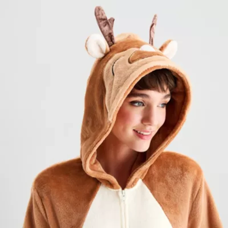 North Pole Trading Co. Reindeer Unisex Adult Plush Hooded Long Sleeve Matching Family One Piece Pajama
