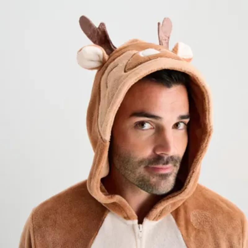 North Pole Trading Co. Reindeer Unisex Adult Plush Hooded Long Sleeve Matching Family One Piece Pajama