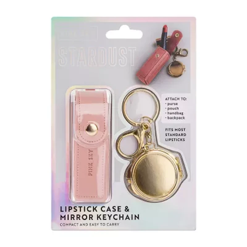 Pink Sky Lipstick Holder & Compact Key Ring Set