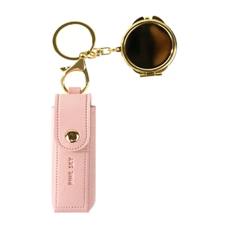Pink Sky Lipstick Holder & Compact Key Ring Set