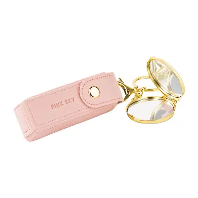 Pink Sky Lipstick Holder & Compact Key Ring Set