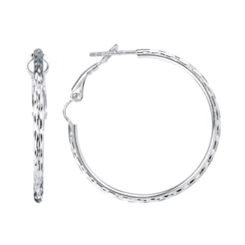 Sterling Silver Diamond-Cut Hoop Earrings