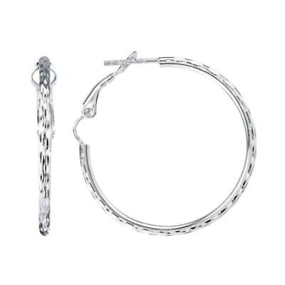 Sterling Silver Diamond-Cut Hoop Earrings