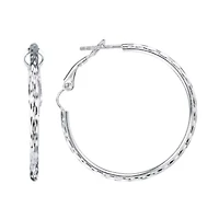 Sterling Silver Diamond-Cut Hoop Earrings