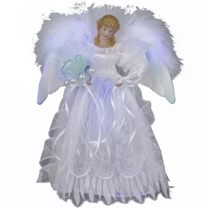 Kurt Adler 12" Fiber-Optic White and Silver Angel LED Lighted Treetopper