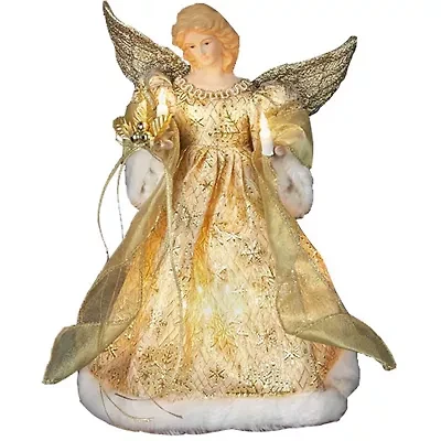 Kurt Adler 12" Gold Dress Lighted Angel Treetopper